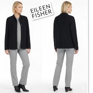 Eileen Fisher Boiled Wool Jacket Heathered Black Mandarin Stand Collar Large